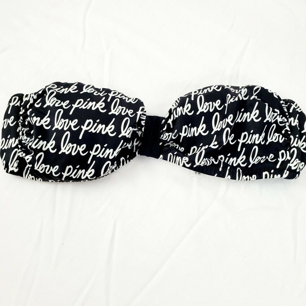 Victoria's Secret Black White Logo Strapless Bikini Top Size Small